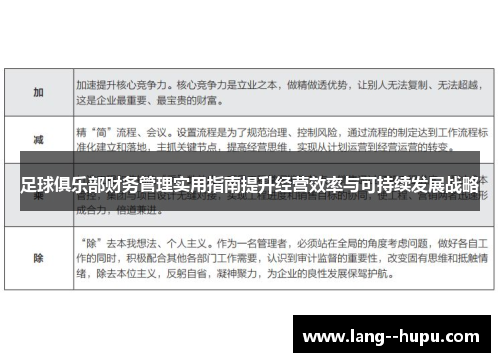 足球俱乐部财务管理实用指南提升经营效率与可持续发展战略 足球俱乐部财务管理实用指南提升经营效率与可持续发展战略
